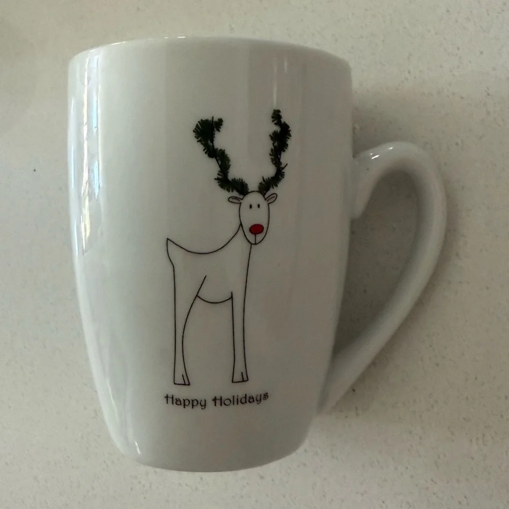 Vtg‎ BIA Rudy The Reindeer Happy Holidays Coffee Mugs Double Sided Set Of 4